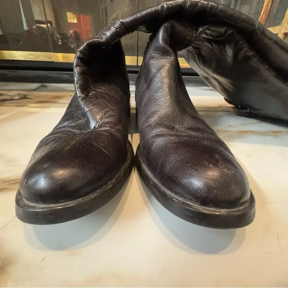 Women's Brown Leather Side Zip Riding Boots Size 39‎